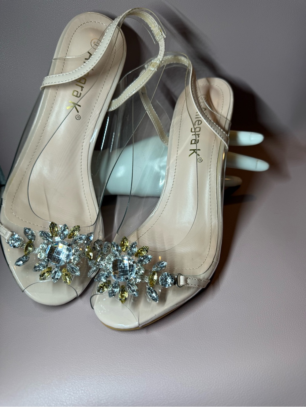 Allegra K Clear Rhinestone Slingback Block Heel Sandals Size 9 💛 - Picture 4 of 10